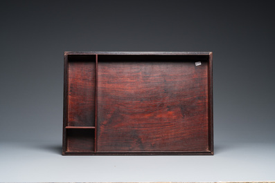 A Chinese partly zitan wood 'Five bats and Shou' box and cover, Qing