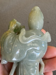 A Chinese jade sculpture of a lady on a wooden stand, Qing