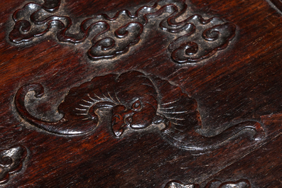 A Chinese partly zitan wood 'Five bats and Shou' box and cover, Qing