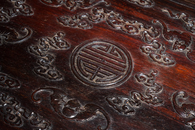 A Chinese partly zitan wood 'Five bats and Shou' box and cover, Qing