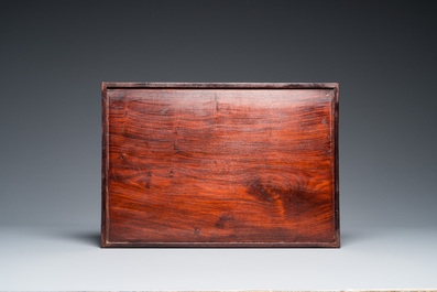 A Chinese partly zitan wood 'Five bats and Shou' box and cover, Qing