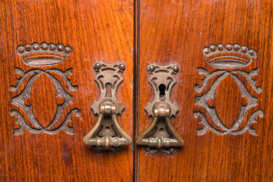 A Chinese huanghuali and hardwood cabinet with bronze fittings for the European market, 19th C.