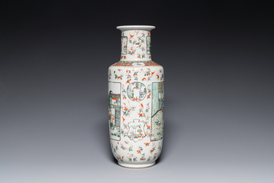 Vase de forme rouleau en porcelaine de Chine famille verte &agrave; d&eacute;cor de gar&ccedil;ons jouant, 19&egrave;me