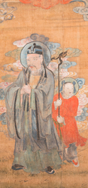 Chinese school: 'A patron and his servant', part of a larger scene from a Buddhist cave, probably Northern China, Tang or Song