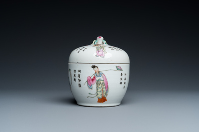 A Chinese famille rose 'Wu Shuang Pu' bowl and cover, Qianlong mark, Republic