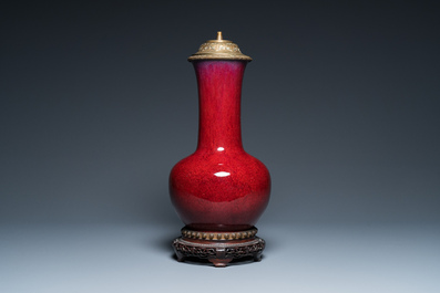A Chinese flamb&eacute;-glazed bottle vase mounted as a lamp, 19th C.
