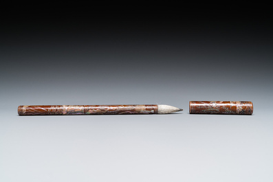 A Chinese mother-of-pearl-inlaid brown lacquer brush, Ming