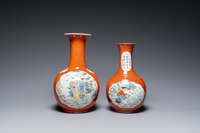 Trois vases en porcelaine de Chine &agrave; d&eacute;cor de la R&eacute;volution Culturelle, un sign&eacute; Cheng Guang 程光, un dat&eacute; 1974