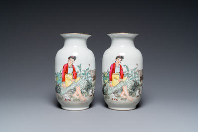 Two pairs of Chinese vases with Cultural Revolution design, one 