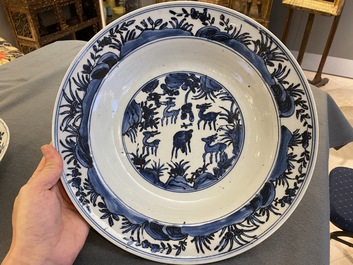 Two Chinese blue and white 'deer' dishes, Wanli