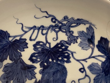 A pair of Chinese blue and white 'squirrel and grapevine' dishes, Qianlong