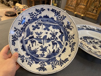 Two Chinese blue and white 'deer' dishes, Wanli