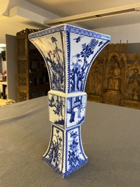 Vase de forme 'gu' quadrangulaire &agrave; sujet &eacute;rotique sur la base, Kangxi