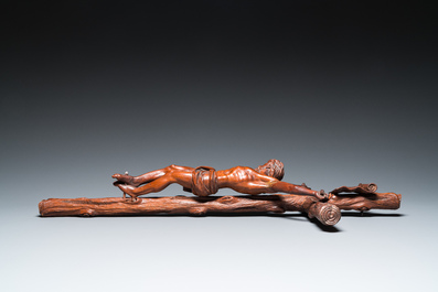 A naturalistically carved wooden crucifix with corpus, probably Germany, late 18th C.