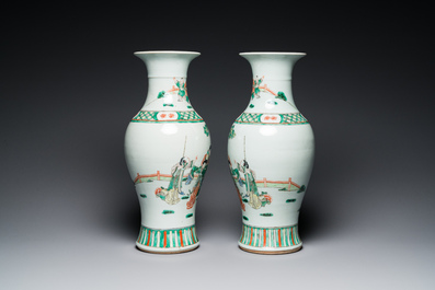 A pair of Chinese famille verte vases with ladies and playing boys, 19th C.