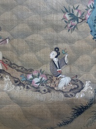 Chinese school, after Zhou Chen (1460-1535): River scene with immortals, ink and colour on silk, 18th C.