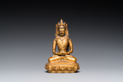 A Sino-Tibetan gilt bronze Buddha Amitayus, Qing