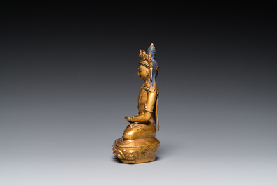 A Sino-Tibetan gilt bronze Buddha Amitayus, Qing