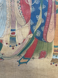 Chinese school: 'A procession of deities', ink and colour on silk, Qing