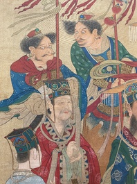 Ecole chinoise: 'Procession de divinit&eacute;s', encre et couleurs sur soie, Qing