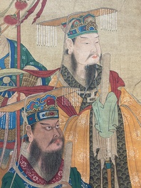 Chinese school: 'A procession of deities', ink and colour on silk, Qing