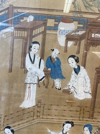 Chinese school: Two garden scenes with ladies and boys, ink and colour on silk, Qing