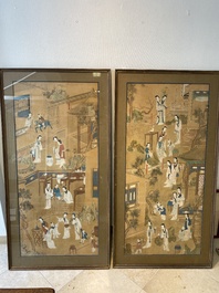 Chinese school: Two garden scenes with ladies and boys, ink and colour on silk, Qing