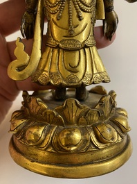 Statue d'Avalokitesvara en bronze dor&eacute;, Sino-Tibet, probablement 19&egrave;me