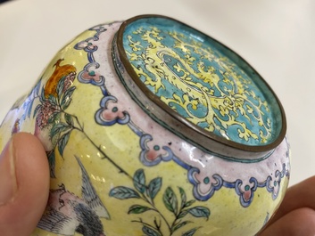 A Chinese yellow-ground Canton enamel bowl, Yongzheng/Qianlong