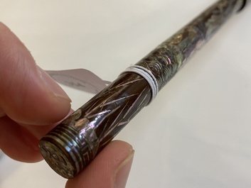 A Chinese mother-of-pearl-inlaid brown lacquer brush, Ming