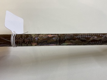 A Chinese mother-of-pearl-inlaid brown lacquer brush, Ming