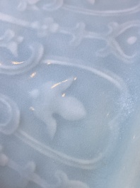 Een Chinese monochrome clair-de-lune-geglazuurde 'hu' vaas met lotusslingers, Qianlong merk maar wellicht later