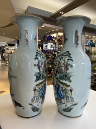 Paire de vases en porcelaine de Chine famille rose &agrave; d&eacute;cor &agrave; deux faces, 19/20&egrave;me