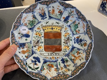 A Chinese famille verte armorial 'provinces' dish with the arms of Leuven, Kangxi/Yongzheng