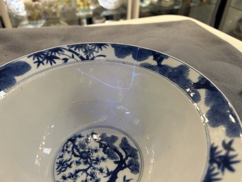 A Chinese blue and white 'Three friends of winter' bowl, Kangxi mark and of the period