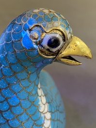 Two Chinese cloisonn&eacute; quail-form boxes and covers, Qing