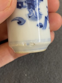 Five Chinese blue and white snuff bottles, 19th C.