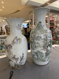 Deux vases en porcelaine de Chine qianjiang cai &agrave; d&eacute;cor de paysages montagneux, sign&eacute;s Hu Zhongzhen 胡仲贞, 19/20&egrave;me