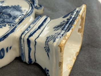 A blue and white Dutch Delft tulip vase with fine floral design, 18th C.