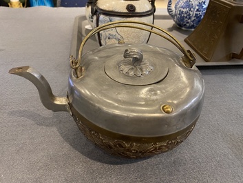 Two Vietnamese blue and white water pipes, a blue and white 'lotus' teapot, a Yixing teapot and a coconut teapot, Kangxi and later