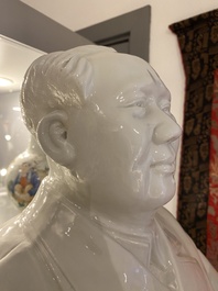 An exceptionally large Chinese white-glazed Mao Zedong sculpture, Cultural Revolution, dated 1967