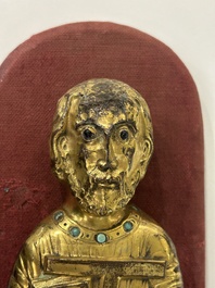 A large inlaid gilt copper applique of Saint Anthony, Limoges, France, 13th C. or later