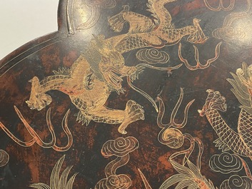 A large Chinese lacquer 'dragon' box and cover, 19/20th C.