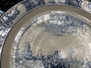 A Dutch Delft blue and white 'The abduction of Europa' dish, 1st quarter 18th C.