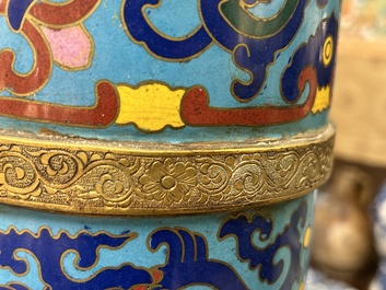 A large Chinese cloisonn&eacute; Tibetan-style 'duomuhu' ewer, marked, Republic