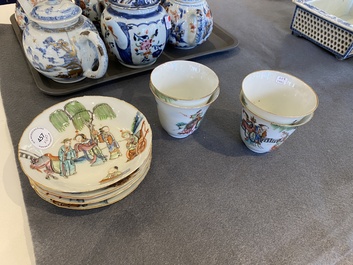 Four Chinese famille rose cups and saucers, Tongzhi mark and of the period