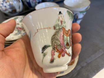 Quatre tasses et soucoupes en porcelaine de Chine famille rose, marque et &eacute;poque de Tongzhi