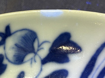 A Chinese blue and white 'Bleu de Hue' dish with phoenixes for Đặng Huy Trứ (1825 - 1874), Đặng Huy Trứ mark and inscription, dated 1868