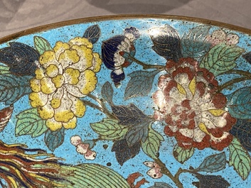 A Chinese cloisonn&eacute; tripod 'phoenix' bowl with elephant head handles, Qianlong/Jiaqing