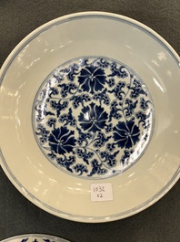 Two Chinese blue and white 'lotus' plates, Qianlong mark and of the period